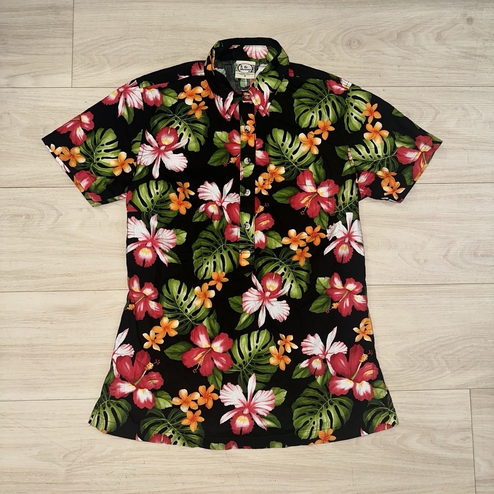 Go Barefoot Floral Palm Leaves Hawaiian Shirt 100% Cotton Mens Small VTG USA